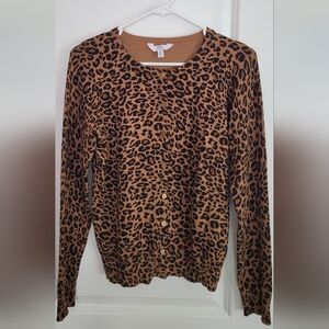 Time and Tru Leopard Print Sweater - Brown and Black